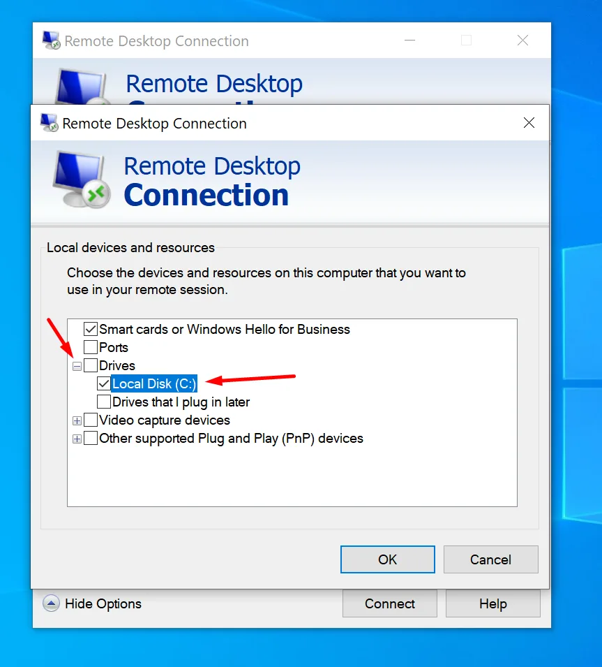 Sužinokite kaip perkelti failus iš Windows įrenginio į serverį naudodami nuotolinę prieigą ir disko bendrinimo nustatymus.